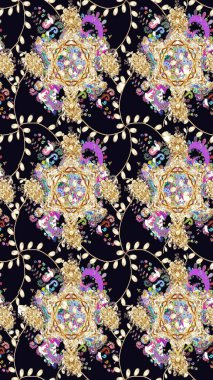 Arkaplan dokusu, duvar kağıdı, çiçek temalı siyah renkler. Soyut etnik raster çizim kalıbı. Kabile sanatı boho baskısı, klasik çiçek arkaplanı.