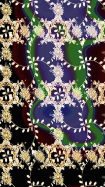 Şirin çiçekli eskiz deseni ve siyah, mor ve nötr renklerde yapraklar, suluboya çiçek deseni, duvar kağıdı, kart veya kumaş için fayanslı. Raster illüstrasyonu.