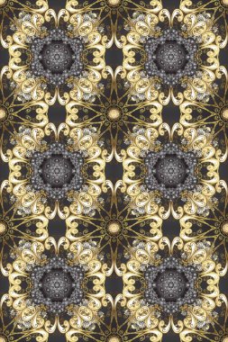 Raster klasik, gri, bej ve kahverengi renklerde, kusursuz desen. Barok tarzında kusursuz bir doğulu süsü..