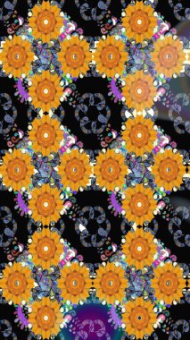 Düz Çiçek Elementleri Tasarımı. Sevimli çiçek raster deseni. Modaya uygun kumaş deseni. Renkli Yaz Teması çizim şablonu.