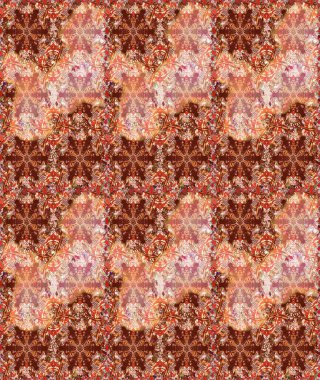 Çiçeksiz desenli arka plan. Gömlek baskısı için çiçek boyası. Kahverengi ve turuncu renkte çiçekler.