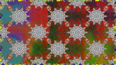 Çiçekler, yaprakları ile halk tarzında Dikişsiz çiçek deseni. Raster Illustration. El çizilmiş.