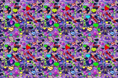 Yumuşak, bahar çiçekleri mor, nötr ve siyah renklerde. Yaprak ve çiçeklerin suluboya resmi, menekşe, nötr ve siyah renkler üzerinde pürüzsüz desen.