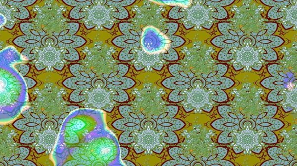 Süslü kumaş deseni. Raster illüstrasyonundaki çiçek desenli çizim. Renkli Bahar Teması eskiz kalıbı. Düz Çiçek Elementleri Tasarımı.