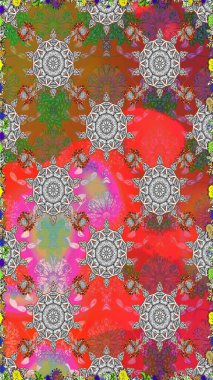 Çiçeklerle suluboya desenli çiçek deseni. Gri ve kahverengi renkli güzel bir tekstil. Raster illüstrasyonu.