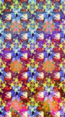 Çiçek süslemeli çizim deseni. Tarafsız ve mavi renkte çiçekler. Raster illüstrasyonu.