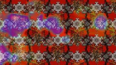 Kahverengi ve kırmızı renkte çiçekler. Düz Çiçek Elementleri Tasarım Raster illüstrasyonu. Çiçek desenli eskiz. Renkli Bahar Teması çizim şablonu.