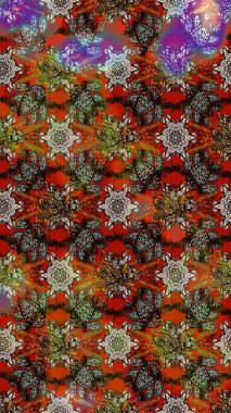 Renkli Bahar Teması eskiz kalıbı. Raster illüstrasyonundaki çiçek desenli çizim. Kahverengi, gri ve kırmızı renkte çiçekler. Düz Çiçek Elementleri Tasarımı.