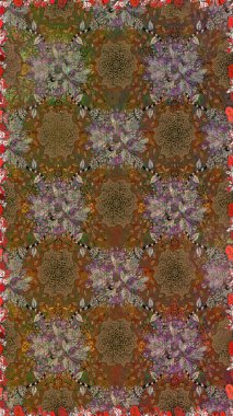 Renkli Bahar Temalı Kusursuz Arkaplan. Raster illüstrasyonunda kusursuz çiçek deseni. Düz Çiçek Elementleri Tasarımı. Süslü kumaş deseni.