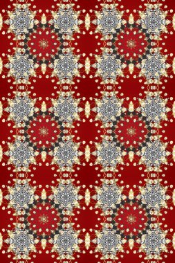 Altın elementlerle bej, gri ve kırmızı renklerde klasik, pürüzsüz desen. Noel 2019, kar tanesi, yeni yıl.