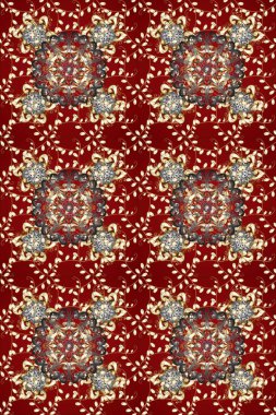 Çiçek süsü kumaş deseni, cam, çiçek desenli metal kırmızı, kahverengi ve bej renklerinde altın elementler. Klasik raster altın pürüzsüz desen.