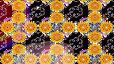 El çizimi. Raster illüstrasyonu. Çiçekli, yapraklı, çiçek desenli çizim..