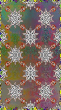 Gri ve kahverengi renkli çiçekler. Raster illüstrasyonunda kusursuz çiçek deseni.