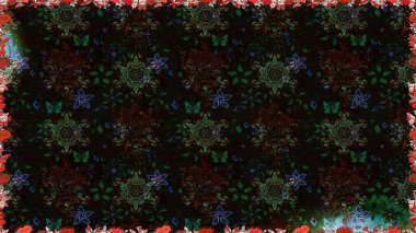 Raster illustration. Seamless floral pattern in folk style with flowers, leaves. Hand drawn.