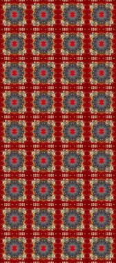 Parlak dantel, stilize çiçekler, şal desenli. Kırmızı, gri, kahverengi ve altın elementli kusursuz desenler. Kusursuz altın desenli bukleler. Raster. Hassas altın deseni açın. Biçim arabesques.