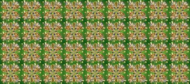 Klasik raster şablonu. Tekrarlayan elementlerle kusursuz soyut arkaplan. Bej, kahverengi, yeşil ve altın desenli.