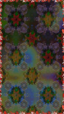 Beautiful watercolor pattern with flowers. On gray and green colors. Raster illustration.