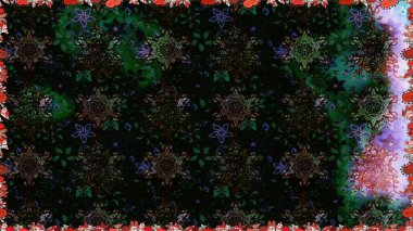 Raster illüstrasyonunda kusursuz çiçek deseni. Suluboya tarzında siyah ve gri renkte çiçekler.