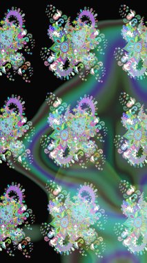 Elle boyanmış suluboya resim çizimleri, çiçekler ve bitkiler. Yeşil ve siyah renkte çiçekler.