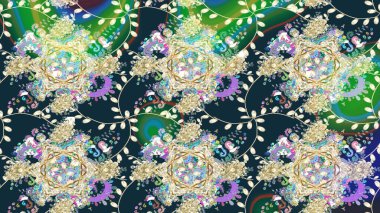 Çiçekli yaz çiçekleri. Moda baskıları için zarif bir şablon. Motley illüstrasyonu. Robot resim. Küçük renkli çiçekler. Küçük çiçekte şirin desenler.