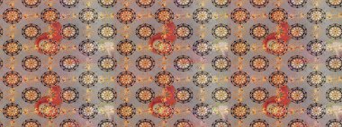 Gri ve bej renklerde etnik çiçeklerle kusursuz bir desen. Raster Çiçek İllüstrasyon Şirin Tekstil.