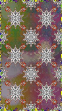 Güzel kumaş deseni. Renkli Bahar Temalı Kusursuz Arkaplan. Düz Çiçek Elementleri Tasarımı. Raster illüstrasyonunda kusursuz çiçek deseni.