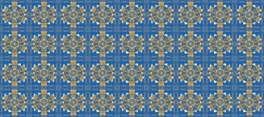 Oriental style arabesques golden pattern on a brown and blue colors with golden elements. Seamless textured curls. Raster golden pattern.