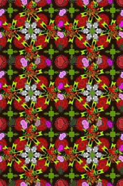 Raster kusursuz. Güzel kumaş deseni. Düz Çiçek Elementleri Tasarımı. Renkli Bahar Temalı Kusursuz Arkaplan. Çiçek deseni.