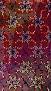 Kahverengi renklere karalama yapan çiçek desenli çizim. Raster illüstrasyonu.