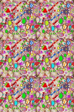 Hand drawn. Beautiful fabric pattern. Doodle flowers and branches, herbs and flowers.