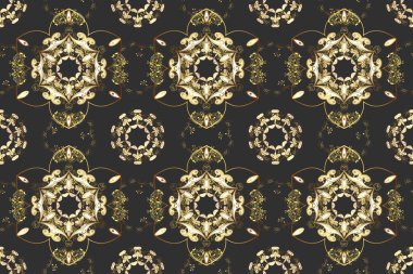 Kusursuz klasik altın desen. Gri, kahverengi ve sarı renklerde altın elementlerle kusursuz desen. Klasik klasik klasik arka plan. Geleneksel oryantasyon süsü.