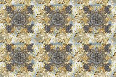 Kusursuz klasik raster altın desenli. Geleneksel oryantasyon süsü. Klasik klasik klasik arka plan. Tarafsız, bej ve gri renklerdeki altın desenli altın elementler.