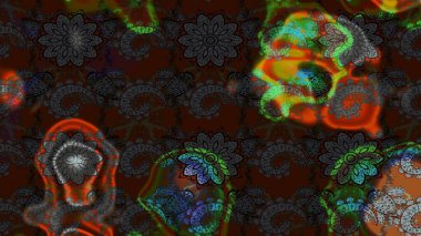 Raster illüstrasyonundaki çiçek desenli çizim. Gri ve kahverengi renkte çiçekler.