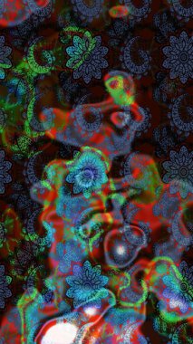 Raster illüstrasyonu. Çiçekli karalama şeklinde Raster çiçek deseni. Yumuşak, bahar çiçekleri mavi ve kahverengi renklerde.