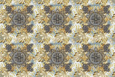 Kusursuz klasik raster altın desenli. Geleneksel oryantasyon süsü. Klasik klasik klasik arka plan. Tarafsız, bej ve gri renklerdeki altın desenli altın elementler.