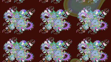 Kahverengi renkli çiçekler. Renkli Bahar Teması eskiz kalıbı. Raster illüstrasyonundaki çiçek desenli çizim. Düz Çiçek Elementleri Tasarımı.