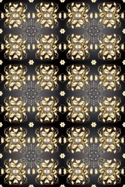 Gri, bej ve kahverengi renklerde altın element. Doku arka planında altın duvar kâğıdı. Damask kusursuz yinelenen arkaplan. Barok tarzında altın çiçekli süs..