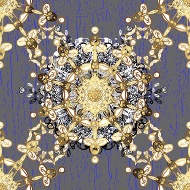 Klasik klasik klasik arka plan. Kusursuz klasik raster altın desenli. Kahverengi ve beyaz renklerde altın elementlerle kusursuz desen. Geleneksel oryantasyon süsü.