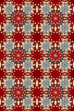 Altın elementlerle bej, gri ve kırmızı renklerde klasik, pürüzsüz desen. Noel 2019, kar tanesi, yeni yıl.