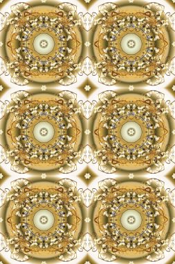 Bej, nötr kahverengi renklerde altın element. Doğu tarzı element. Altın desenli çiçek dekoru. Davetiyeler, kartlar, web sayfası için Raster illüstrasyon. Çizgi sanatı tasarım şablonu için sınırsız sınır.