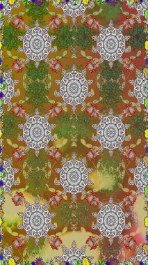 Çiçek deseni duvar kağıdı, desen dolguları ve web sayfası arka planı için kullanılabilir. Süslü, dikişsiz, soyut çiçeklerle süslenmiş. Şekillendirilmiş çiçeklerle kusursuz desen.