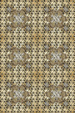 Kusursuz oryantal klasik altın desen. Kahverengi, nötr ve bej renklerde altın tekrarlayan elementler içeren Raster soyut arka planı.