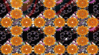 Çiçekli zambakların eskiz geçmişi. Çiçek tasarımı için inanılmaz bir kolaj cenneti tarzı. Parlak çiçekli kolaj çiçekleri portakal rengi..