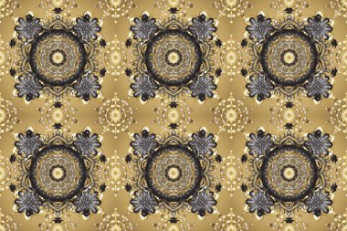 Bej, gri ve nötr renklerde desen. Raster Golden Mehndi kusursuz desen. Kına dövmeli süs çiçekleri, altın çıkartmalar, mehndi ve yoga tasarımı, kartlar ve parmak izleri..