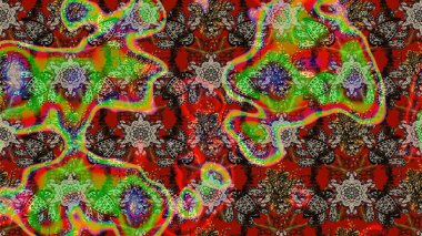 El çizimi çiçekli soyut çizim kalıbı. Raster illüstrasyonu. Kahverengi ve kırmızı renkte çiçekler.