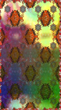 Tekstil için dikişsiz suluboya desen. Şirin çiçekleri, desenleri ve yeşil renkleri olan renksiz bir desen. El çizimi çiçek pürüzsüz desen (taş)).