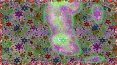 Üst manzara, yumuşak yeşil ve nötr renk tarzı. Sevgililer günü ve tebrik kartı konsepti için şık bir davetiye. Çiçek kompozisyonu, el boyası, hassas şablon. Manzaralı çiçek deseni.