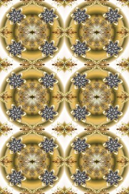 Raster illüstrasyonu. Tarafsız, bej ve kahverengi renklerde altın. Dekoratif simetri arabesk. Kusursuz ortaçağ çiçek deseni. Doğum günü, davetiye ya da afiş için tebrik kartı.