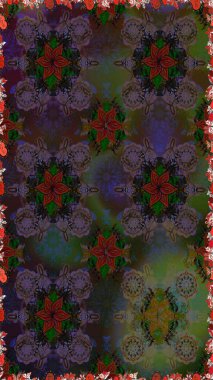 Çiçeksiz desenli nakış işlemeli gelincikler ve vadideki zambaklar. Tekstil tasarımı için gri ve kahverengi renkli geleneksel halk çiçekleri..