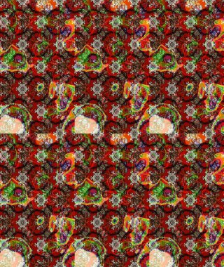 Raster illüstrasyonu. Çiçek süslemeli çizim deseni. Kırmızı renkte çiçekler.